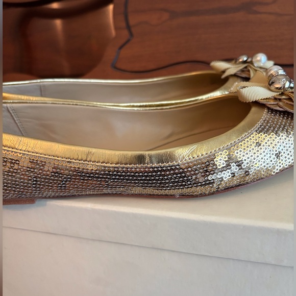 Coach Abigail Gold Sequins Flats with Bow and Pearl Accents - Picture 5 of 11